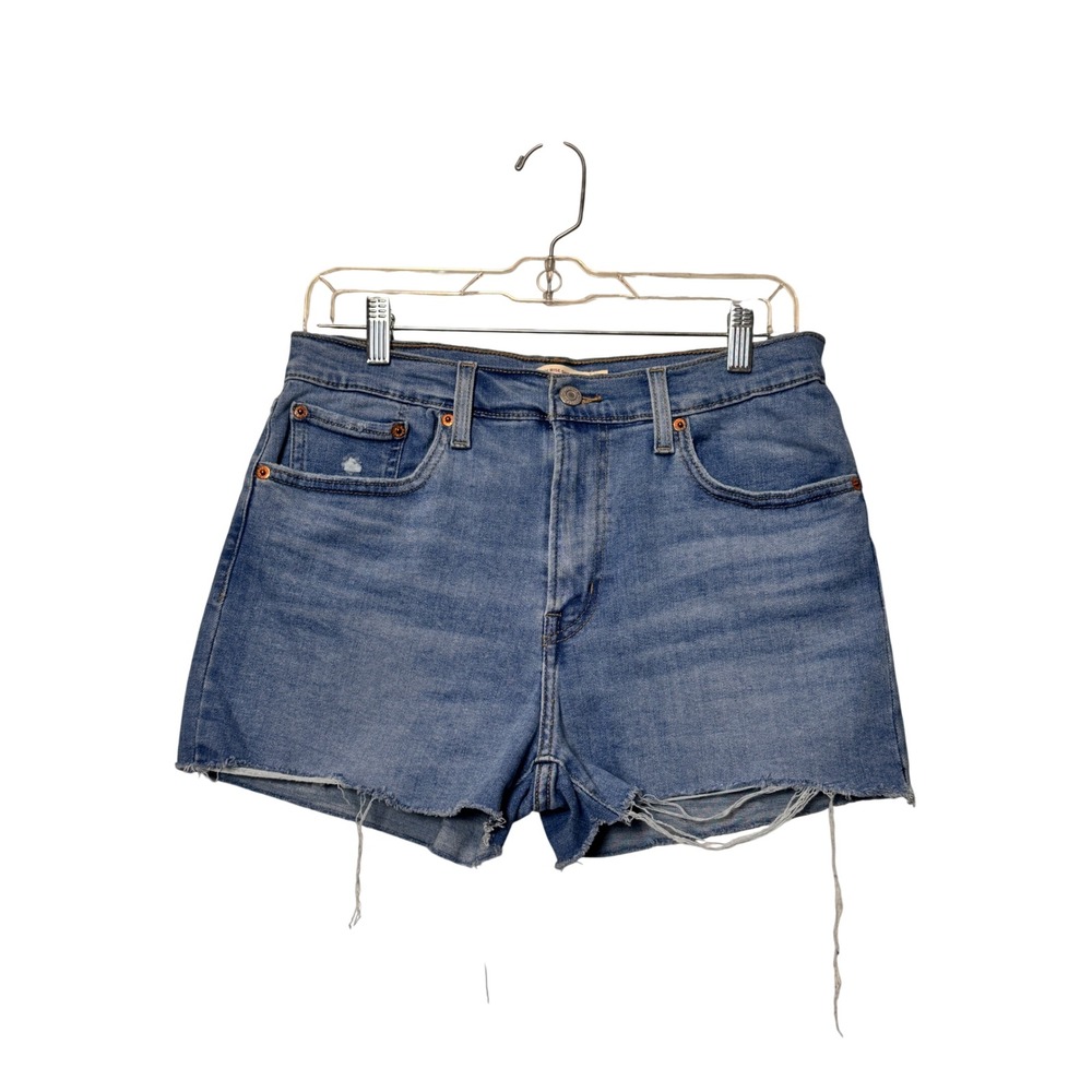 Levis Womens High Rise Denim Shorts Blue Raw Hem‎ Size 30 Medium Wash Cutoffs